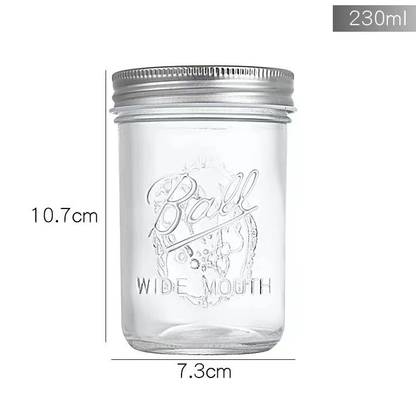 Mason Clear Quilted 230ml Half Pint Jars and Lids (73mm Reg Mouth) – 12 Pack